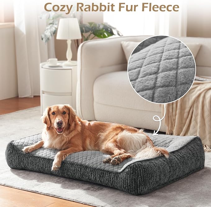 JOEJOY Orthopedic Dog Bed Medium Sized Dogs, Extra Thick Supportive Big Dog Couch Bed with Sides, Ultra Soft Pet Bed Sofa, Light Grey, 35''x25''