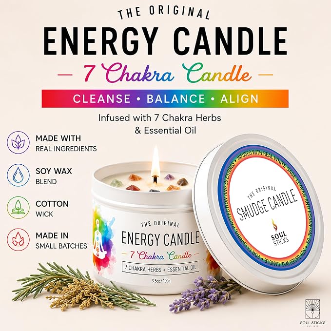 SOUL STICKS Smudge Candle for Cleansing House, Meditation, Chakra Healing, Aromatherapy | 3.5 Ounce Smudge Candle for Spiritual Cleansing (7 Chakras)