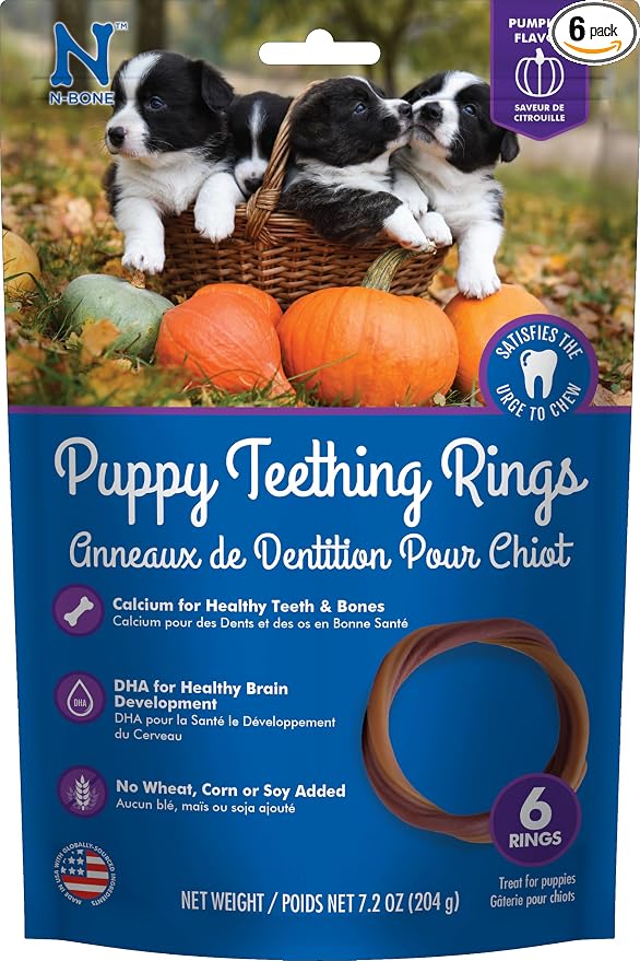 N-Bone Puppy Teething Rings, Pumpkin Flavor, Natural Puppy Teething Chews & Chew Treats, Helps Soothe Teething Gums, Calcium Enriched, 6 Rings