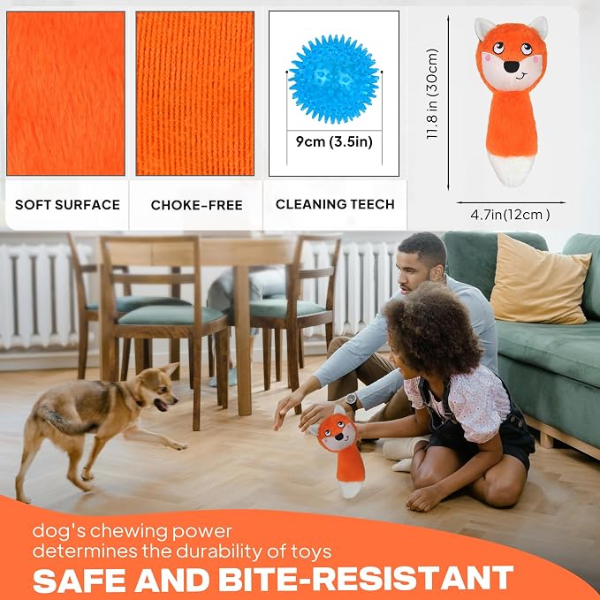 Fida Squeaky Dog Toys for Aggressive Chewers, 3 in 1, Tough Dog Ball