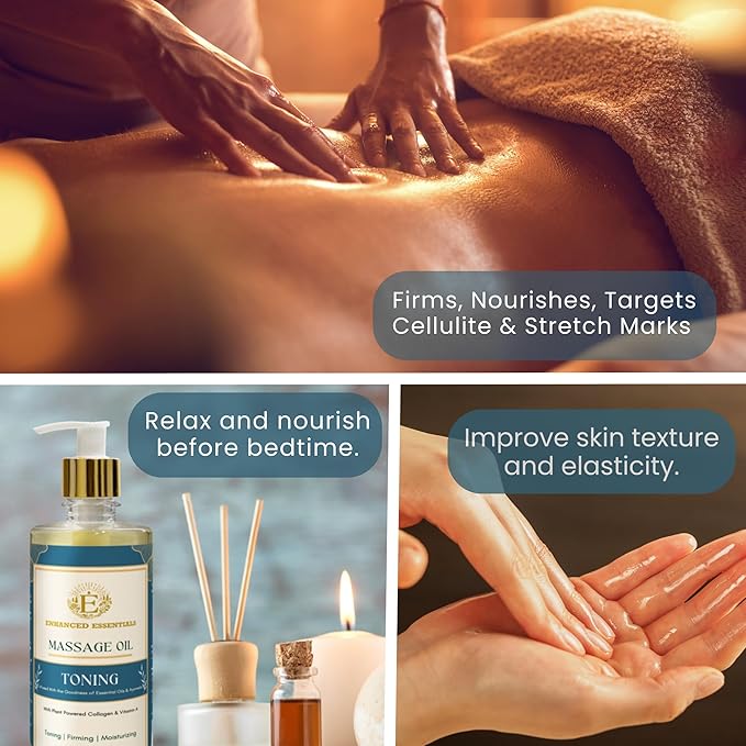 Luxurious Toning Body Massage Oil with Ayurvedic Extracts, Vitamin A & Vegan Collagen | Firms, Nourishes & Uplifts Skin | Fast-Absorbing, Non-Greasy | No Artificial Fragrance| 500ml (16.9 fl oz)