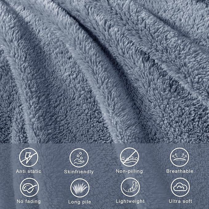 Exclusivo Mezcla Soft Plush Fleece Twin Size Blankets for Bed Living Room | Lightweight Fuzzy Fluffy Large Blanket for All Seasons, Cozy Velvet for Women Men, Machine Washable, 60"x80", Stone Blue