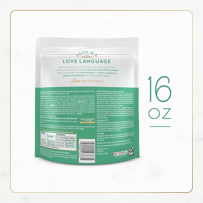 Purina Fancy Feast Dry Cat Food with Ocean Fish and Salmon - (Pack of 4) 16 oz. Bags