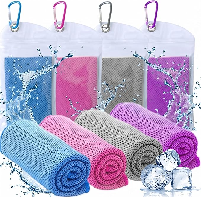 4 Packs Cooling Towels for Neck and Face(40"x 12"), Cool Sweat Towels for Hot Weather, Cooling Towels for Athletes, Lightweight Soft Breathable Towels for Yoga, Sport, Workout, Running, Gym, Camping