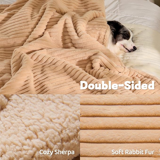 Waterproof Calming Dog Blanket for Large Dogs, Noiseless Soft Plush Pet Blanket for Bed, 500GSM Thick Faux Fur Pet Throw, Cozy Couch Furniture Protection Washable, Sand Beige, 50x60IN