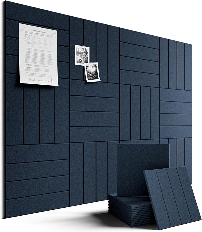 Fluxynara Felt Bulletin Board & Cork Board Alternative, Persian Blue | 48" x 36" Pin board, Removable Adhesive Tabs, Easy Install Without Wall Damage, For Home Office Decor