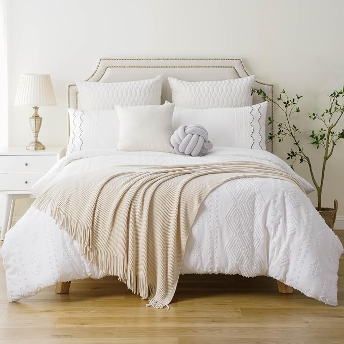 BATTILO HOME Beige Throw Blanket for Couch, Soft Chenille Knit Throws with Tassels for Home Decor, White Cream Throws for Bed Couch Cover, 60"x80"
