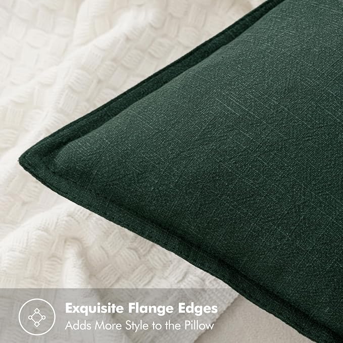 MIULEE Decorative Linen Pillow Covers 18x18 Inch Dark Green | Boho Farmhouse Christmas Couch Throw Pillows for Bed, Pack of 2 Accent Modern Pillowcases, Sofa Livingroom Home Decor
