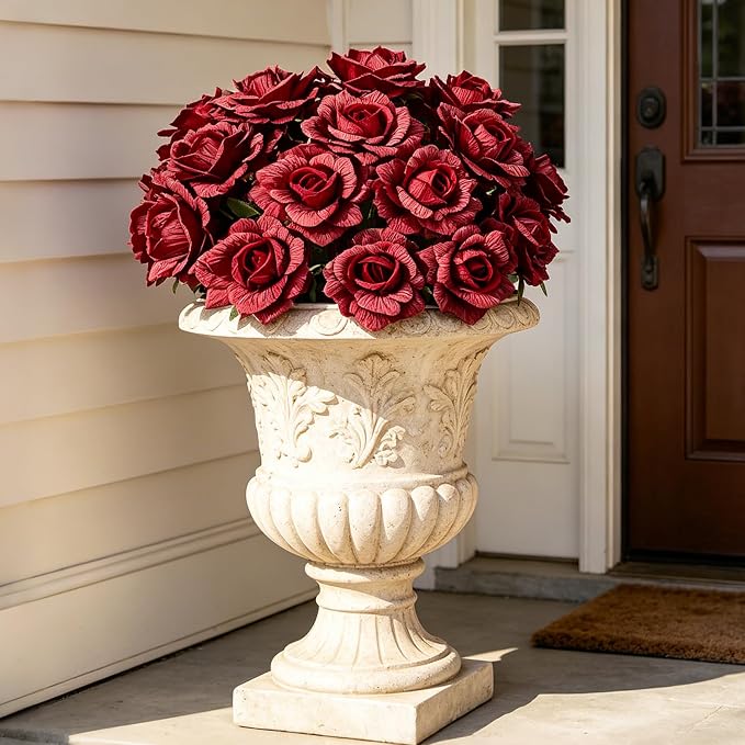 INXUGAO Artificial Flowers Fake Roses for Outdoor, 6Pcs 28" Long Stem Silk Red Roses for Wedding Indoor Outside Party Decor, Realistic Faux Bouquet for Tall Vase Planter