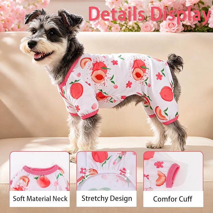 Dog Pajamas Soft Strechy Summer Dog Pjs Puppy Clothes for Chihuahua Yorkie Boy Girl Cat Pet Outfits Cute Pattern XXS~L (Peach, Large)