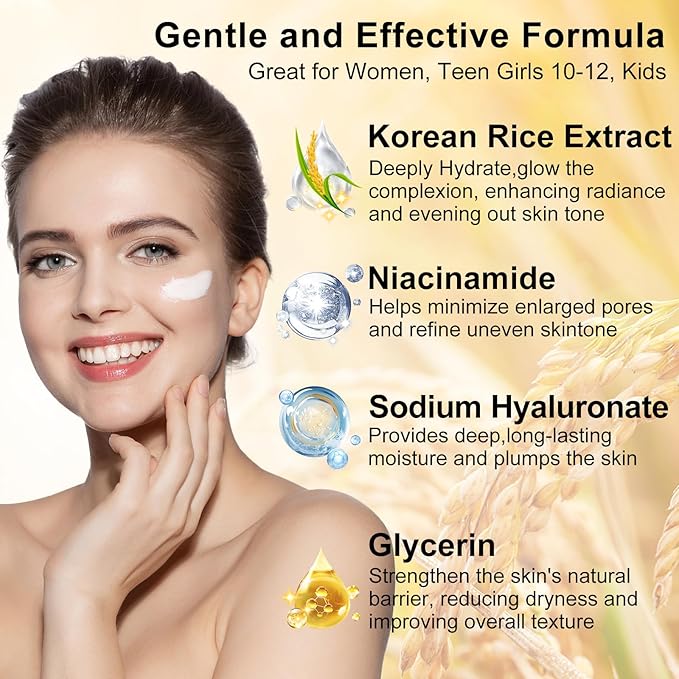 Skin Care Set,Women Teen Glass Skincare w/ Korean Rice Extract,Hydrate Glow Repair Anti-Aging Facial Routine Kit Gift Set for Womens Teens Girl Mom Wife Valentines Christmas Gifts Stocking Stuffers