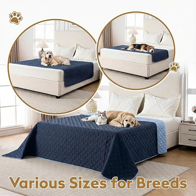 FunFurry Waterproof Dog Blanket, Couch Cover for Dogs Washable, Reversible Dog Bed Cover, Couch Furniture Protector. (Dark＆Light Blue, 68 X 82 Inch - 1 Pack)