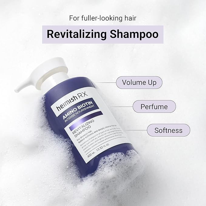 HEIMISH RX Amino Biotin Revitalizing Shampoo - Hair Treatment for Gentle Cleansing, Hydrating, Volumizing, Itchiness Relief, For All Types of Hair & Scalp with Amino Acid, Biotin, 400ml (13.52 fl.oz)