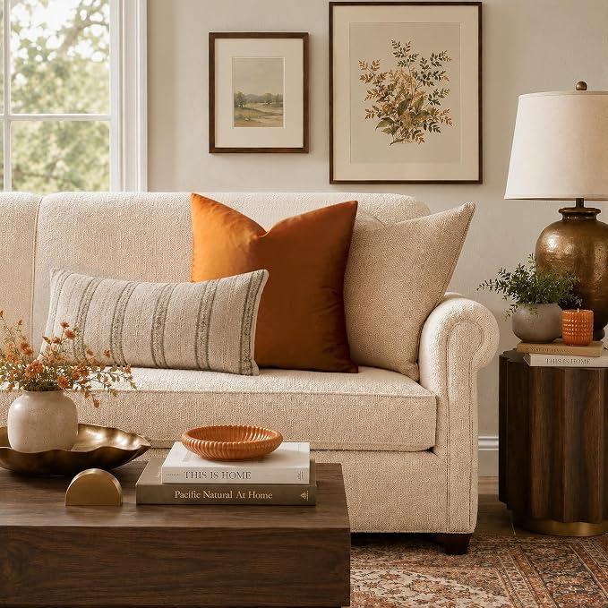 GIGIZAZA Orange Velvet Pillow Covers 16x16 Decorative Pillows Pack of 2 | Throw Pillows for Couch Sofa,280gsm Soft Textured Fabric,Modern Square Pillowcases,Luxury Cushion Covers