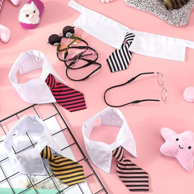 Weewooday 8 Pcs Pet Dog Cat Costume Cat Dog Sunglasses and Tie Collar Round Glasses for Small Puppy Tuxedo Necktie Collar Puppy Accessories Halloween Cosplay Birthday Christmas Party(Bright Colors)