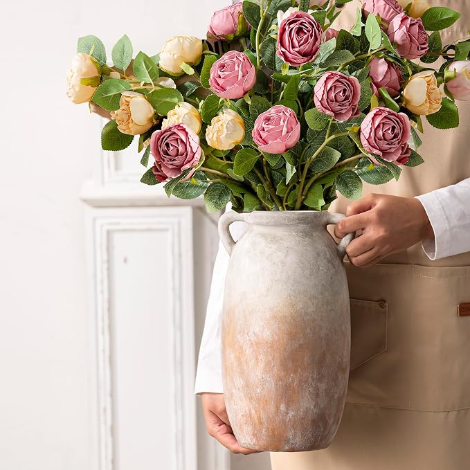 Dobbyby Ceramic Flower Vase 12 inch Farmhouse Rustic Vase Decorative Pottery Terracotta Tall Vases for Home Decor Table Mantle Fireplace Living Room Bathroom Wedding Centerpiece (Large-Aged Terra)