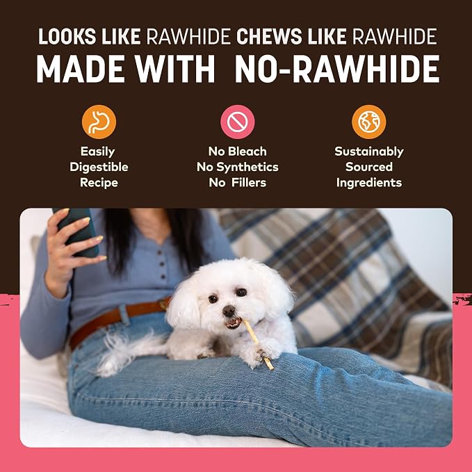 Earth Animal No Hide Stix - Small Dog Chews 40 Count Chicken & Salmon | Small Sticks Chicken & Salmon Flavored Natural Rawhide Free Long Lasting Dog Chews - Pet Treats for Small Dogs and Cats
