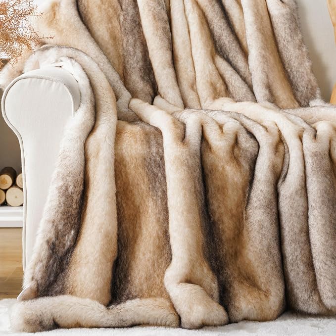 BATTILO Luxury Faux Fur Throw Blanket for Couch, 60"x80", Thick, Smoothly | Large Soft Warm Cozy Plush Furry Fuzzy Mink Fluffy Faux Fur Blanket for Bed, Sofa,Chair, Living Room, Home Decor