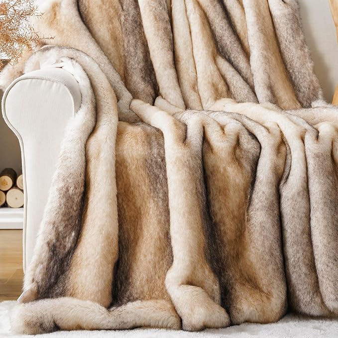 BATTILO Luxury Faux Fur Throw Blanket for Couch, 50"x60", Thick, Smoothly | Super Soft Warm Furry Fuzzy Fluffy Cozy Mink Fur Blanket for Bed, Sofa, Chair, Living Room, Bright Colors