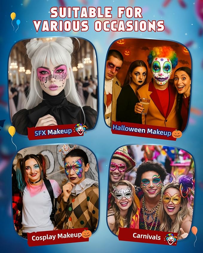 Lictin Black and White Face Body Paint with Green Pink Blue, Colorful Joker Makeup Face Paint, Professional Make Up Kit for Halloween, Costume, Cosplay, Carnivals for Adults & Kids