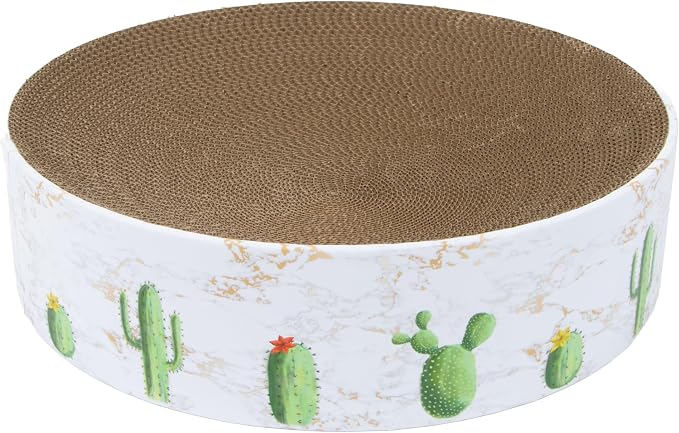 Kitty City Cactus Corrugate Scratcher Bed - Round Lounger Scratch Pad with Corrugated Cardboard, Horizontal Nail File Surface, Indoor Kitty Furniture, Cat Enrichment, Sleep, & Play, 15.5” x 15.5”