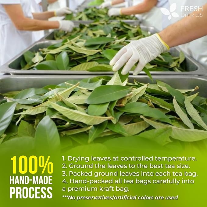 FreshDrinkUS, Avocado Leaf Tea Bags | 40 Count | Premium Dried Avocado Leaves Herbal Tea – Caffeine Free Botanical Tea – Fresh, Smooth & Earthy Flavor. Sugar Free. Vegan