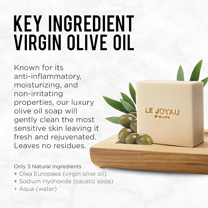 LJO Fragrance-Free Soap | Minimal 3 Ingredients Soap Bar | Handmade & All-Natural | Free from Chemicals | No Titanium Dioxide | Olive Breeze | Cold Processed Soap | For All Skin Types | Pack of 1