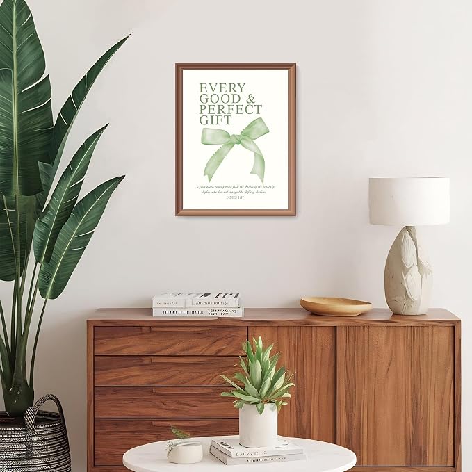 LARTSFRO Coquette Sage Green Bow Wall Art Decor Posters, Sage Green Bow Room Bedroom Bathroom Wall Art Decor Aesthetic for Teen Girls Gifts, Inspirational Bible Verses Bow Wall Decor, 12x16 Inch Set of 4 Bow Pictures Unframed