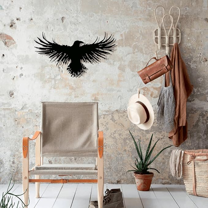 Metal Raven Wall Art, 3D Viking Crow Decor for Gothic Home, Black Outdoor | Striking 3D raven/crow sculpture, gothic & viking inspired, weatherproof for both indoor and outdoor display