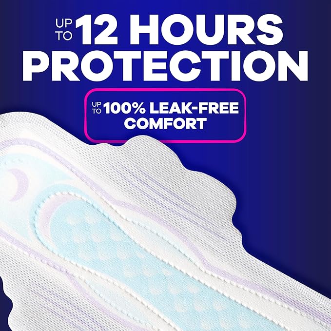 Always Ultra Thin Feminine Pads with Wings for Women, Size 5, Extra Heavy Overnight Absorbency, Unscented, Up to 100% Leak-Free Comfort, 34 Count