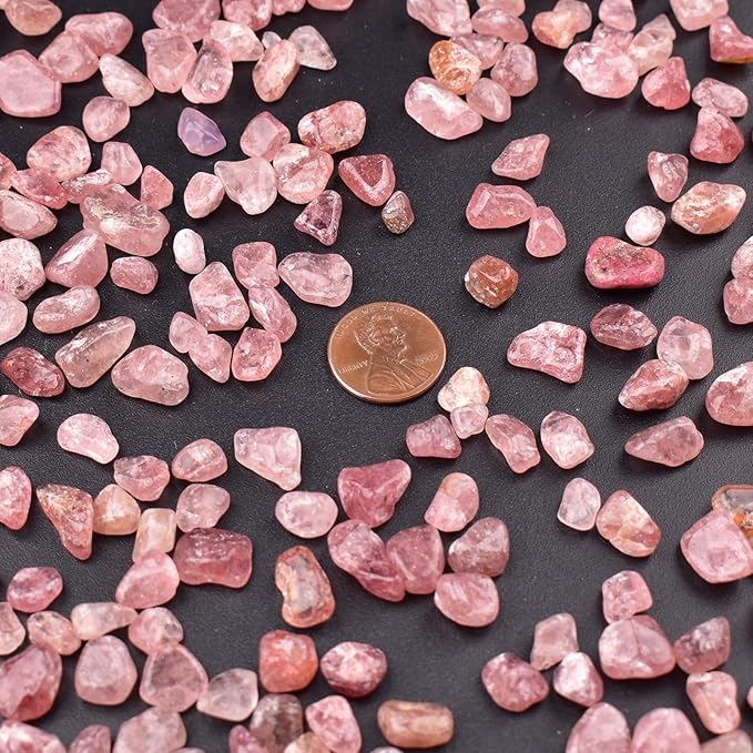 Polished Strawberry Quartz Crystal Chips 200 Pcs - 0.3" Tumbled Stone Chips Crushed Sea Glass Stones Bulk Healing Reiki Crystal Making Home Decoration