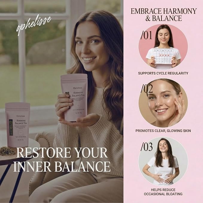 Ophelisse Hormone Balance Tea for Women — 8-Herb Loose Leaf Blend with Red Raspberry Leaf & Spearmint — PMS, Period Cramp, Mood & Bloating Support — Natural Plant-Based Herbal Wellness Tea 30 Servings