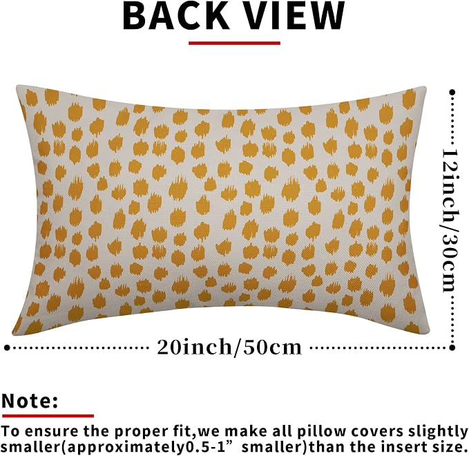 Mustard Yellow Cream Covers 12x20 Set of 2 Boho Design Polka Dot Throw Pillows Modern Brush Strokes Print Decorative Outdoor Pillowcase Lumbar Cushion Cover Linen Case for Sofa Couch Bed