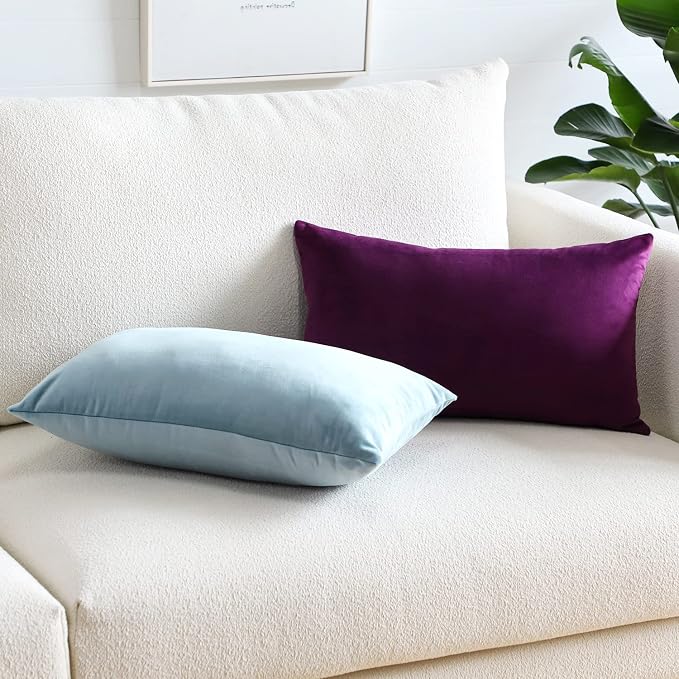 Artscope Luxury Velvet Pillow Covers Super Soft Decorative Square Throw Pillow Covers Case Cushion Covers for Sofa Couch Bedroom Car Decor 12x20 Inch Light Blue