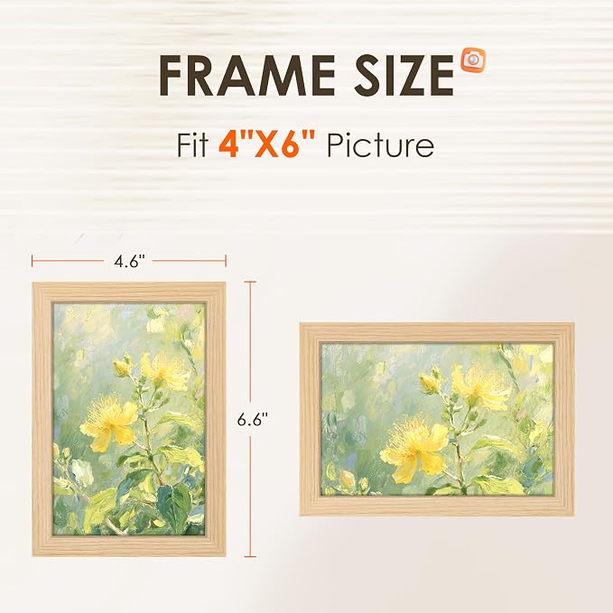 4x6 Picture Frame Set of 2, 4x6 Photo Frames with HD Plexiglass for Wall Hanging or Tabletop Display, Natural