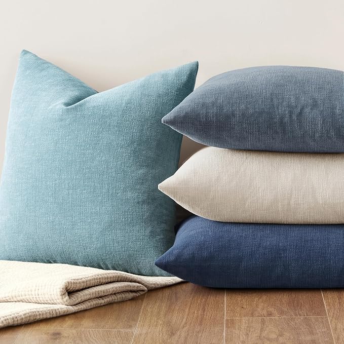MIULEE Smoke Blue Chenille Couch Throw Pillow Covers, 18x18 | Set of 2, Soft Coastal Home Decor, Modern Farmhouse Decorative Pillowcases for Sofa Living Room Bed