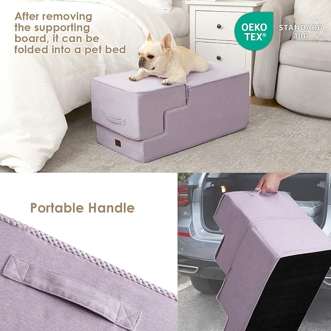 EHEYCIGA Dog Stairs for High Bed 22.5" H, 5-Step Dog Steps, Lilac | Pet Steps for Small Dogs and Cats for Bed, Non-Slip Balanced Pet Ramp Indoor