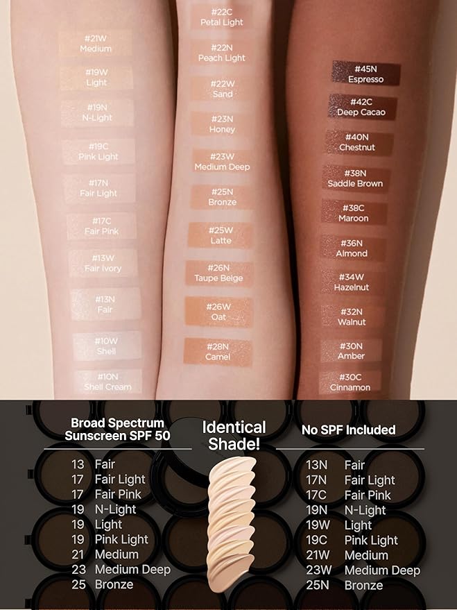 JUNG SAEM MOOL Essential Skin Nuder Cushion Refill | Natural Finish, Buildable Coverage Cushion Foundation by Korean Makeup Artist (Refill Only, 0.49 Fl Oz, SPF 50), 19 Light