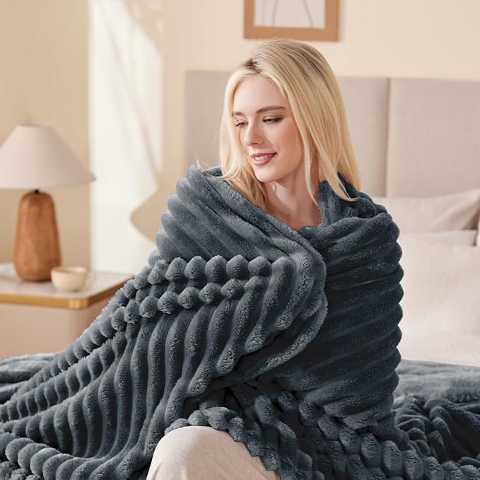 EXQ Home Gentle Soft Fleece Throw Blanket – Cozy Lightweight Blanket for Couch Bed – All-Season Warm Fuzzy Flannel Blanket for Women Mom Her – Gifts for Birthday(60"x80",Charcoal Grey)