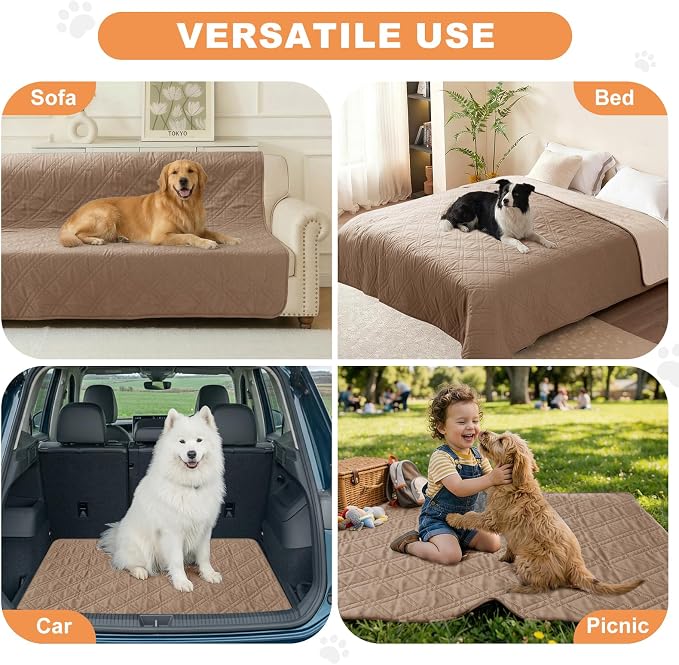 100% Waterproof Dog Bed Cover Pet Blanket, Taupe+Apricote (30"x71") | ,7-Layer Reversible Couch Covers for Dogs Met for Sofa Furniture Car Camping