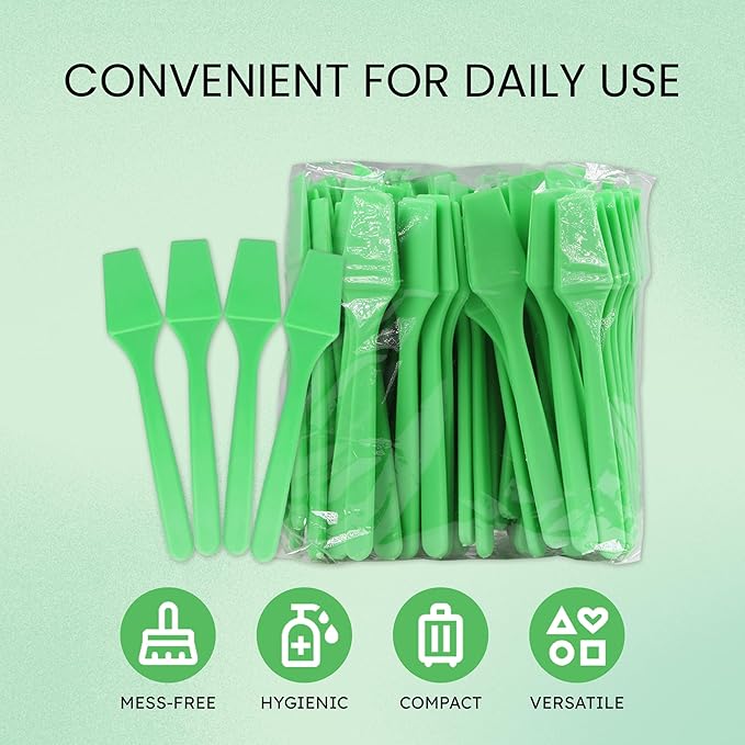 PANA Cosmetic Make Up Disposable Plastic 2.5" Spatulas Skin Care Facial Cream Mask Spatula (APPLE GREEN - 200 Pcs Box)