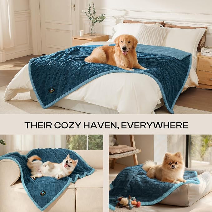 Luciphia Waterproof Blanket for Twin Bed Reversible Fleece Couch Cover | Reversible waterproof pet blanket with soft Sherpa fleece; machine washable, protect couch bed car, Navy-thicken 85" x 57"