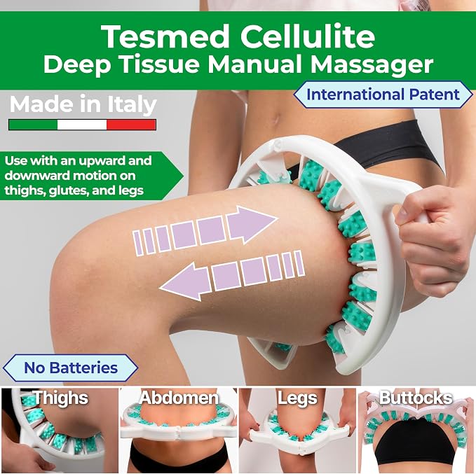 TESMED Cellulite Manual Massager Roller – Made in Italy, Patented Cellulite Massage Tool, Fascia Blaster for Legs, Supports Lymphatic Drainage, Based on the CPM™ Convergent Pressure Method