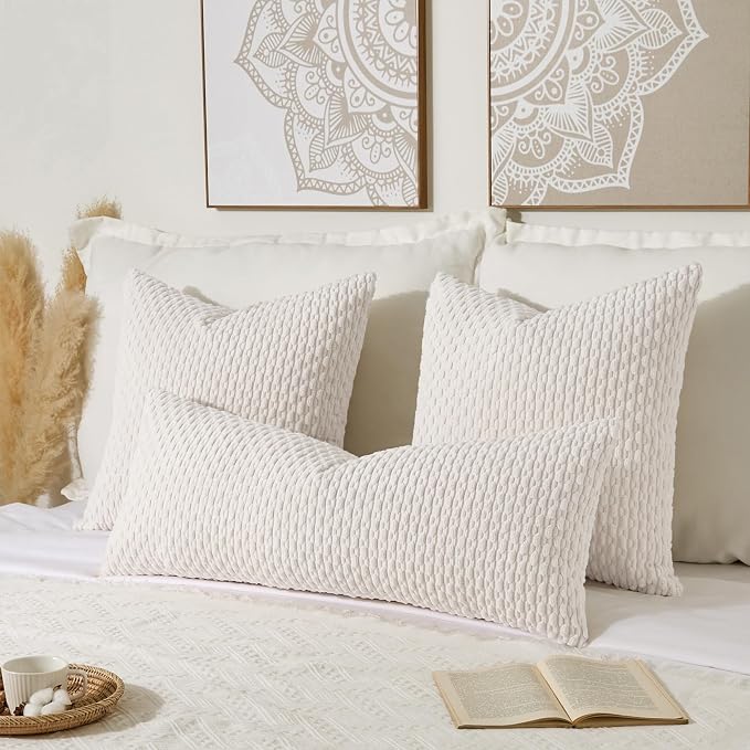 Kevin Textile Soft Corduroy 20"x54" Body Pillow Cover 1 Pack, Pure White | Boho Stripe Plush Corduroy Decorative Oblong Cushion Cover Modern Farmhouse Home Decor for Sofa Couch Bed Chair