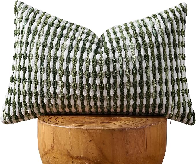 Boho Chenille Pillow Cover Decorative Tufted Pillowcase for Couch Bed Sofa Bedroom Living Room Modern 12 x 20-Inch Sage Green