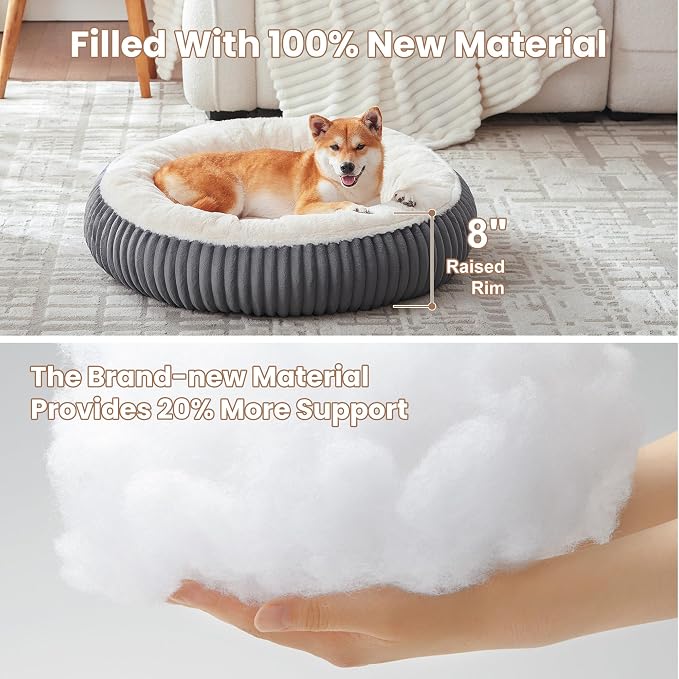 33 inches Calming Donut Dog Bed for Medium Plus Dogs,Dark Grey | Round Pet Bed with Removable&Washable Cover,Milk Plush Faux Fur, Fits Pets up to 50 lbs