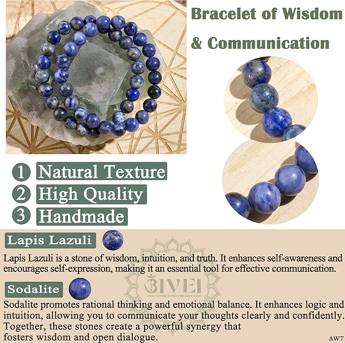 Bivei Natural Gemstone Semi Precious Healing Crystals Handmade Stretchy Round Beads Bracelet,Stocking Stuffers for Women Enhance Positive Energy