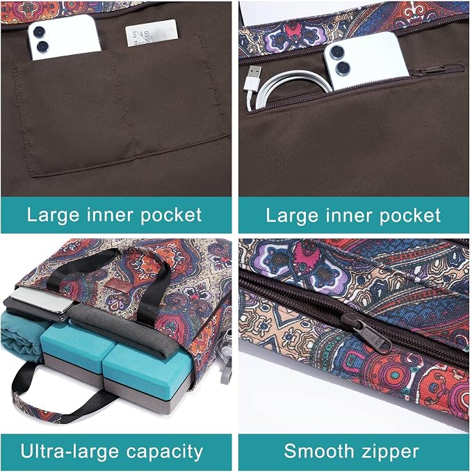 Heathyoga Multi-Functional Yoga Mat Carrier Gym Tote Bag - Large Mat Pocket, Women's Workout Bag