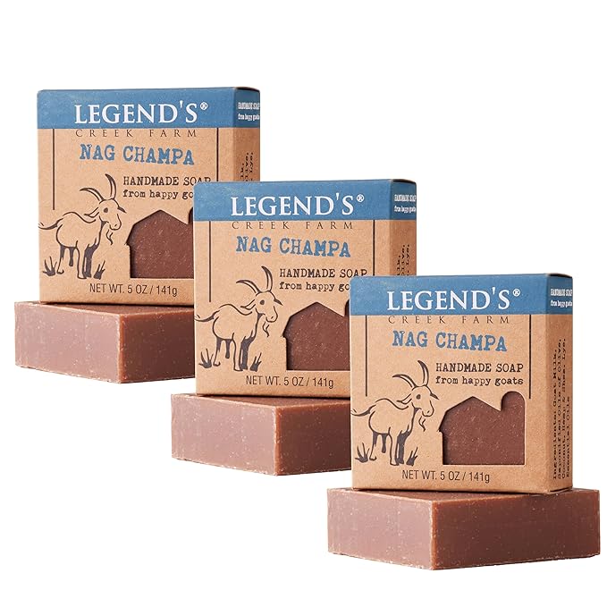 Legend's Creek Farm Goat Milk Soap - Cleansing Moisturizing Bar for Hands and Body - 5 Oz Creamy Lather, Nourishing, Gentle Natural Soap for Sensitive Skin (Nag Champa, Pack of 3)