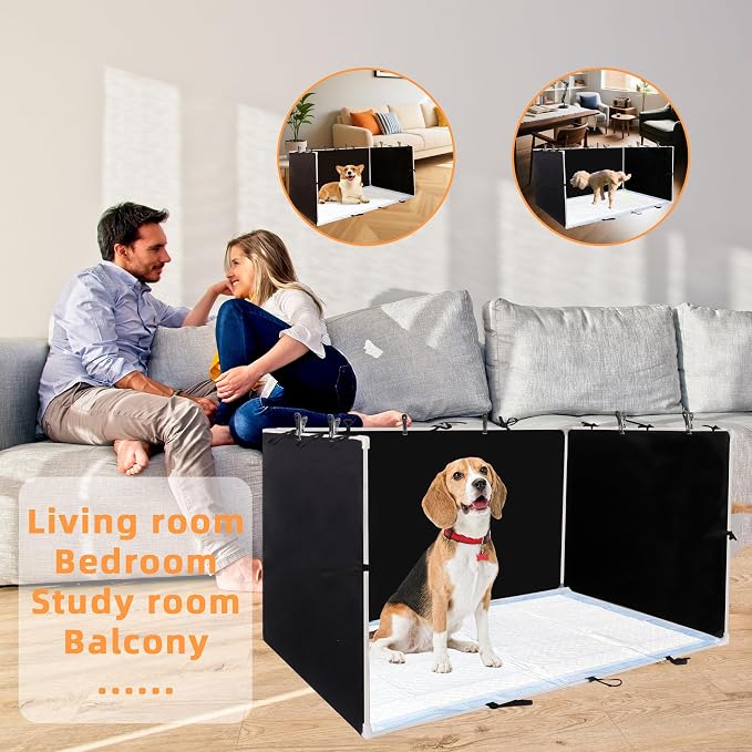 Dog Pee Pad Holder with High Walls 35"x29"x17.3" No-Splash Indoor Dog Potty Box with 6 Clamps, Foldable Potty Training Toilet for Large Small Medium Dogs Puppy Potty (Black)
